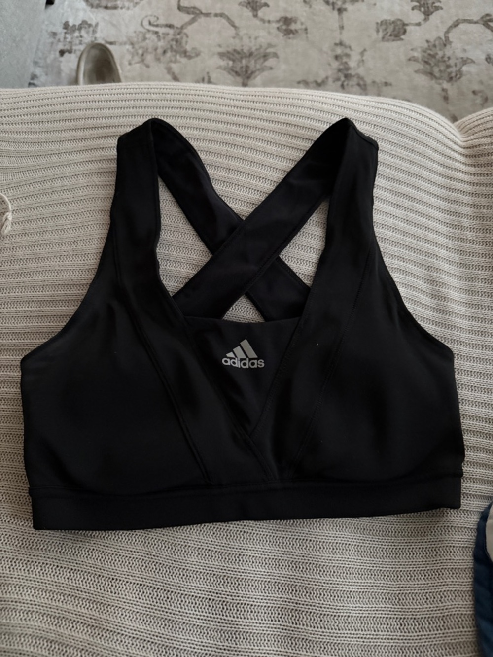 adidas Black Cross-Back Supernova Medium Support Sports Bra